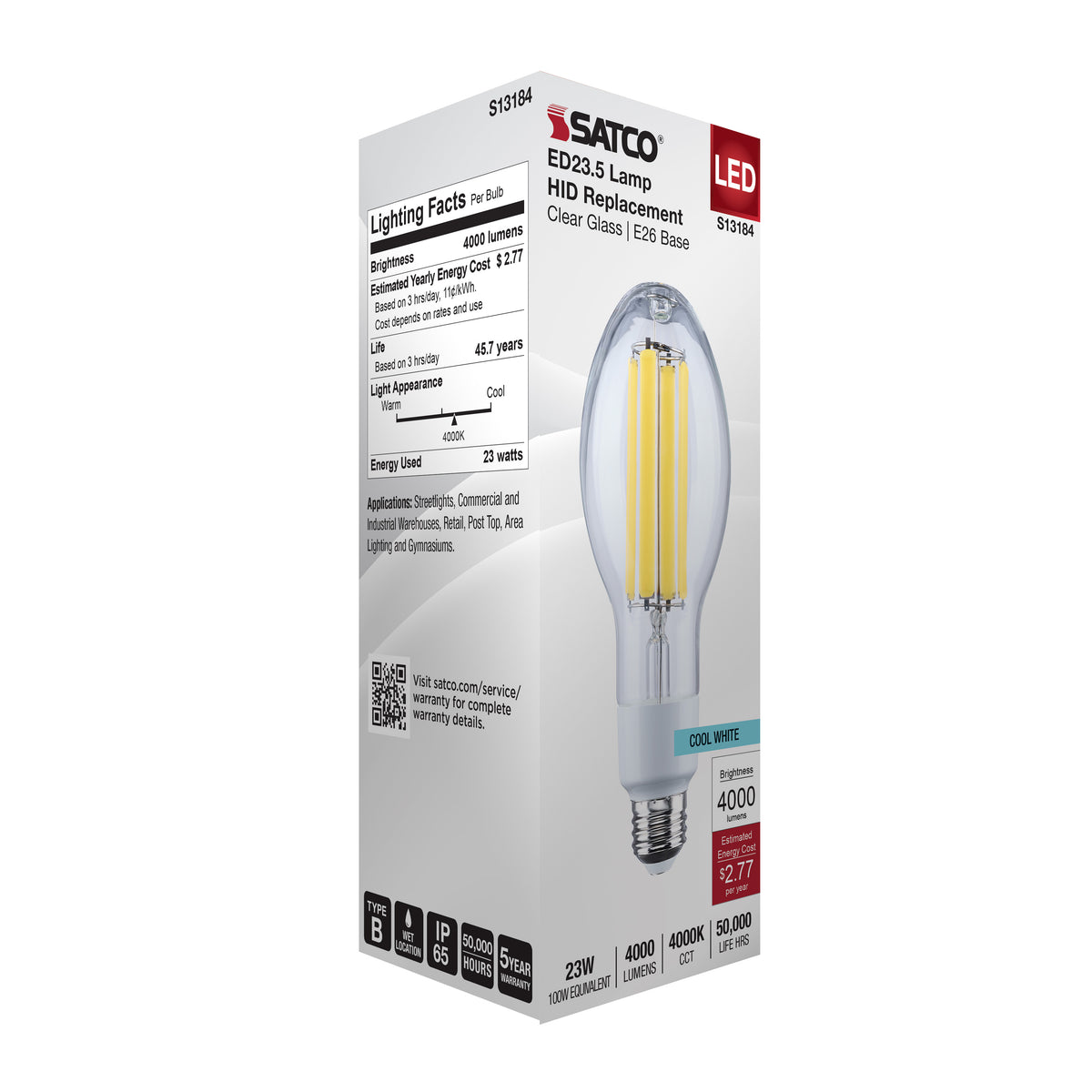 23 Watt LED HID Replacement - ED23.5 - 4000K - Medium Base - Clear - 120-277 Range Voltage