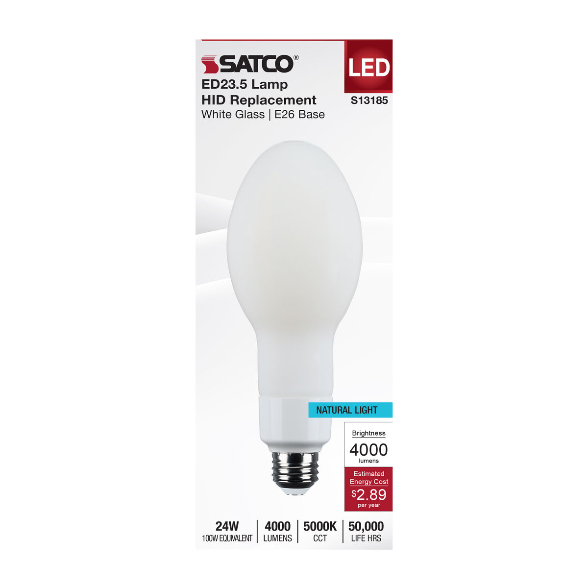 24 Watt LED HID Replacement - ED23.5 - 5000K - Medium Base - White - 120-277 Range Voltage