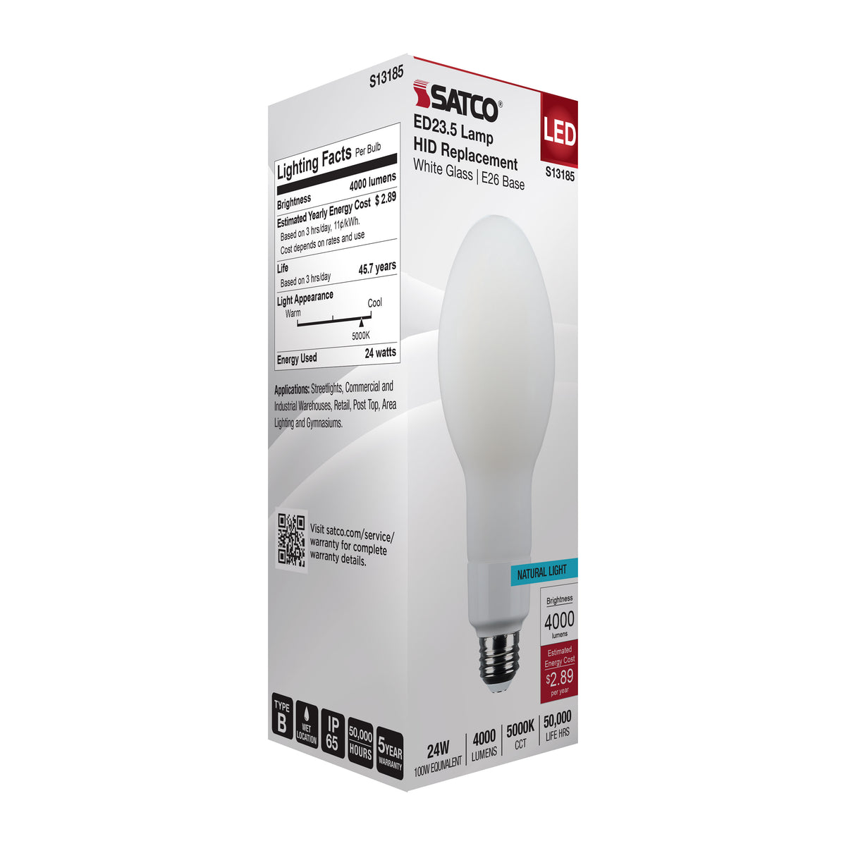 24 Watt LED HID Replacement - ED23.5 - 5000K - Medium Base - White - 120-277 Range Voltage