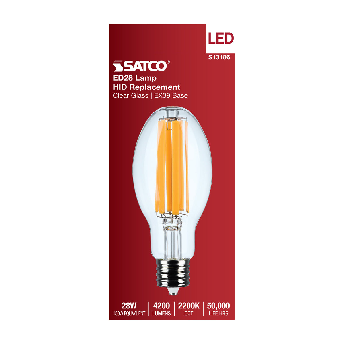 28 Watt LED HID Replacement - ED28 - 2200K - Extended Mogul Base - Clear - 120-277 Range Voltage