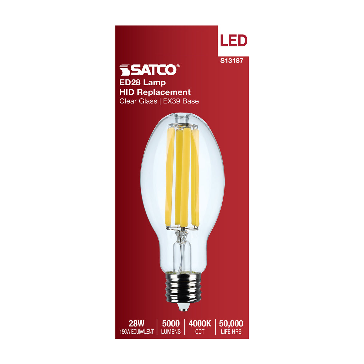 28 Watt LED HID Replacement - ED28 - 4000K - Extended Mogul Base - Clear - 120-277 Range Voltage