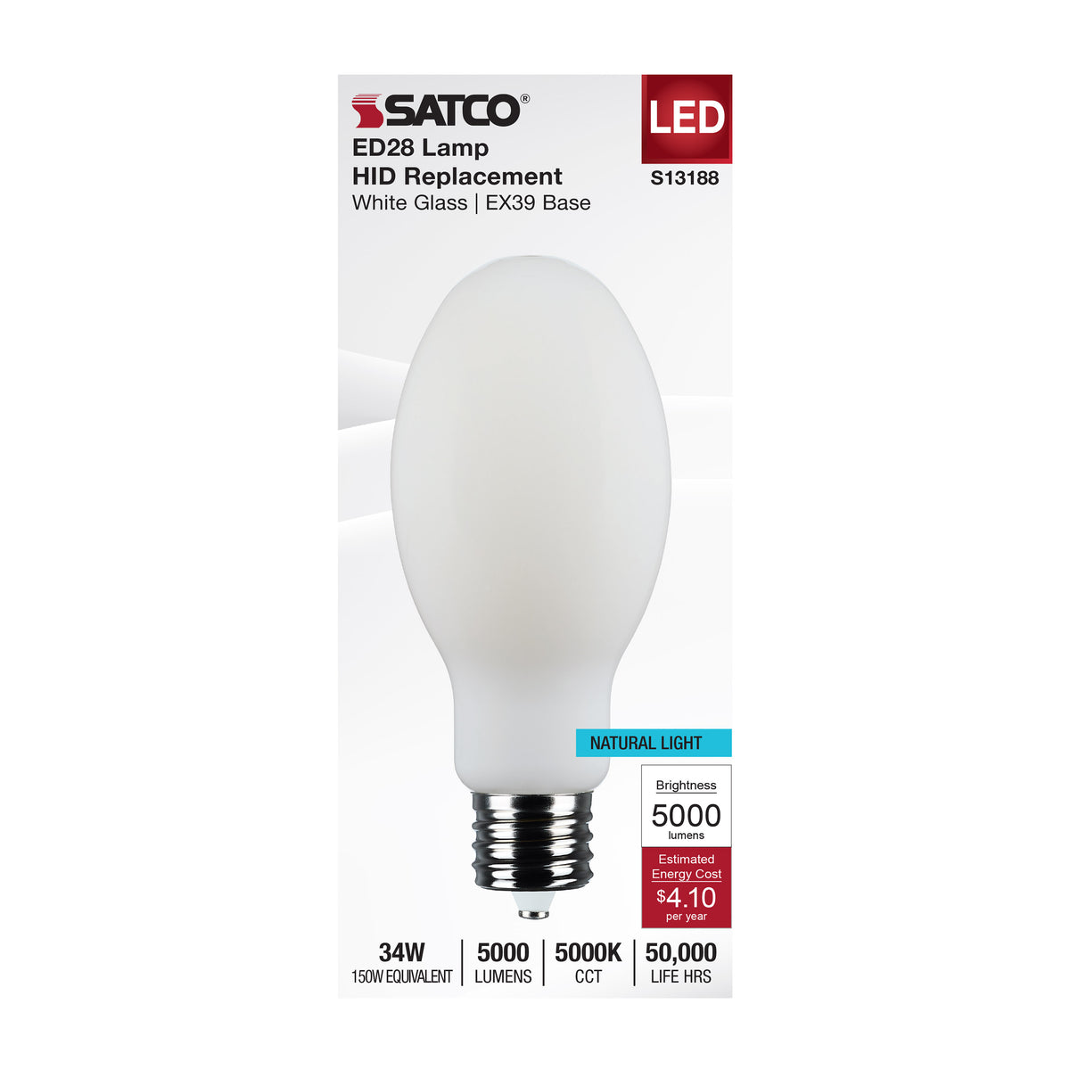 34 Watt LED HID Replacement - ED28 - 5000K - Extended Mogul Base - White - 120-277 Range Voltage