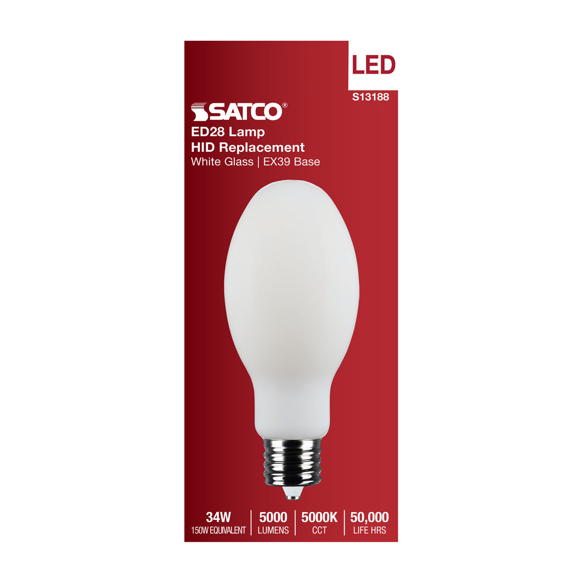 34 Watt LED HID Replacement - ED28 - 5000K - Extended Mogul Base - White - 120-277 Range Voltage