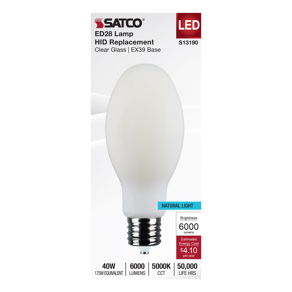 40 Watt LED HID Replacement - ED28 - 5000K - Extended Mogul Base - White - 120-277 Range Voltage