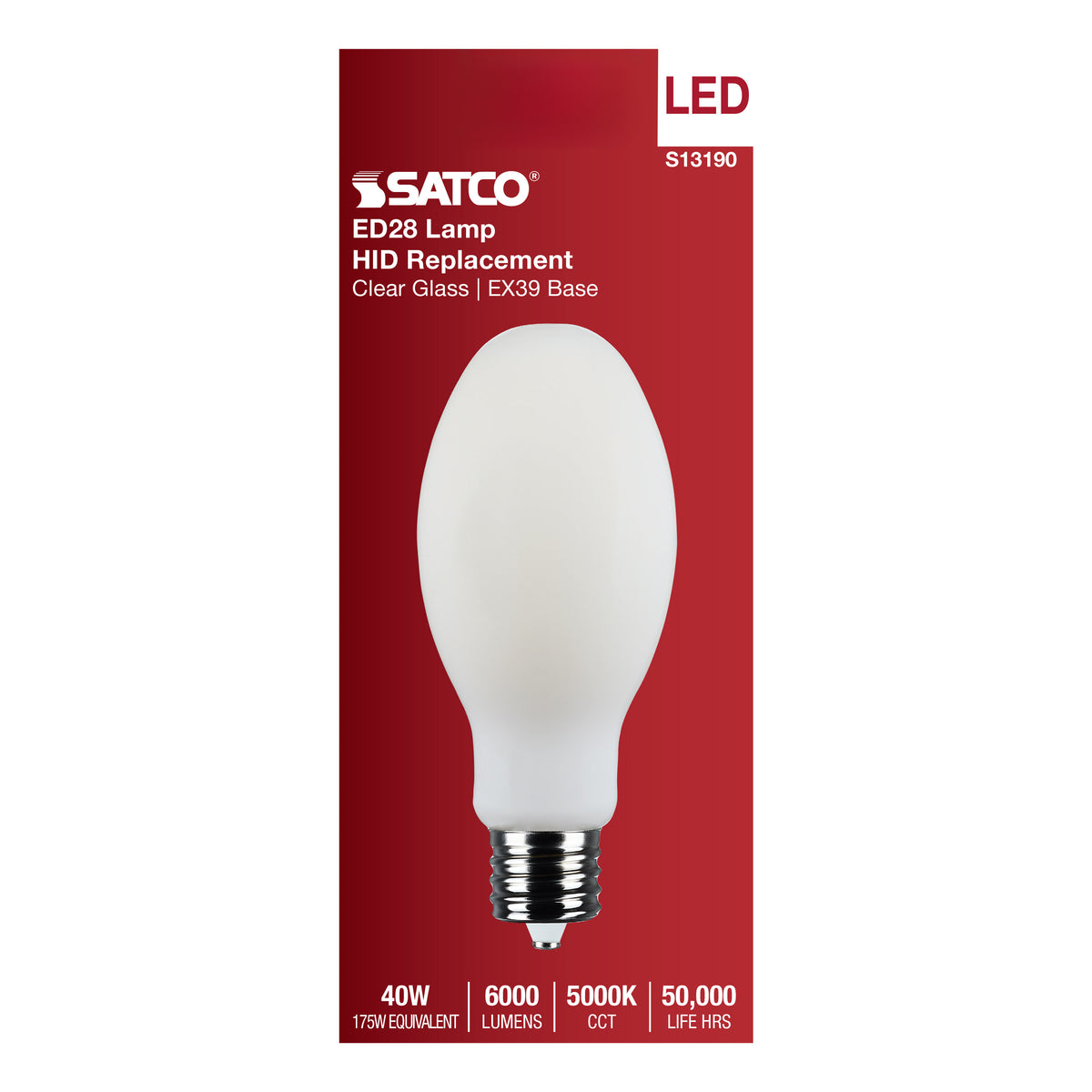 40 Watt LED HID Replacement - ED28 - 5000K - Extended Mogul Base - White - 120-277 Range Voltage