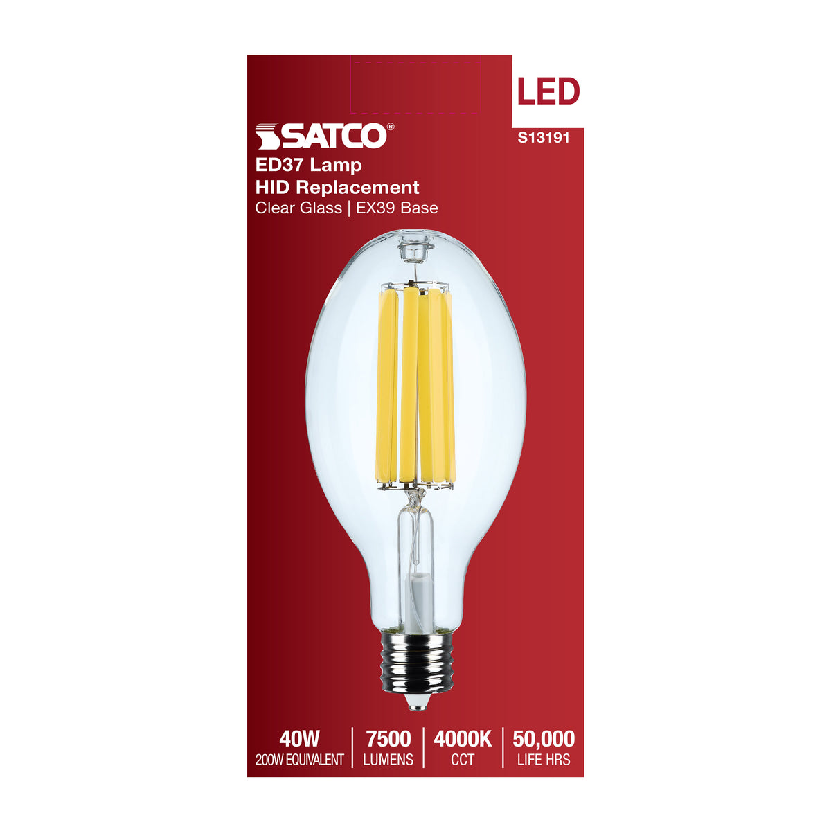 40 Watt LED HID Replacement - ED37 - 4000K - Extended Mogul Base - Clear - 120-277 Range Voltage
