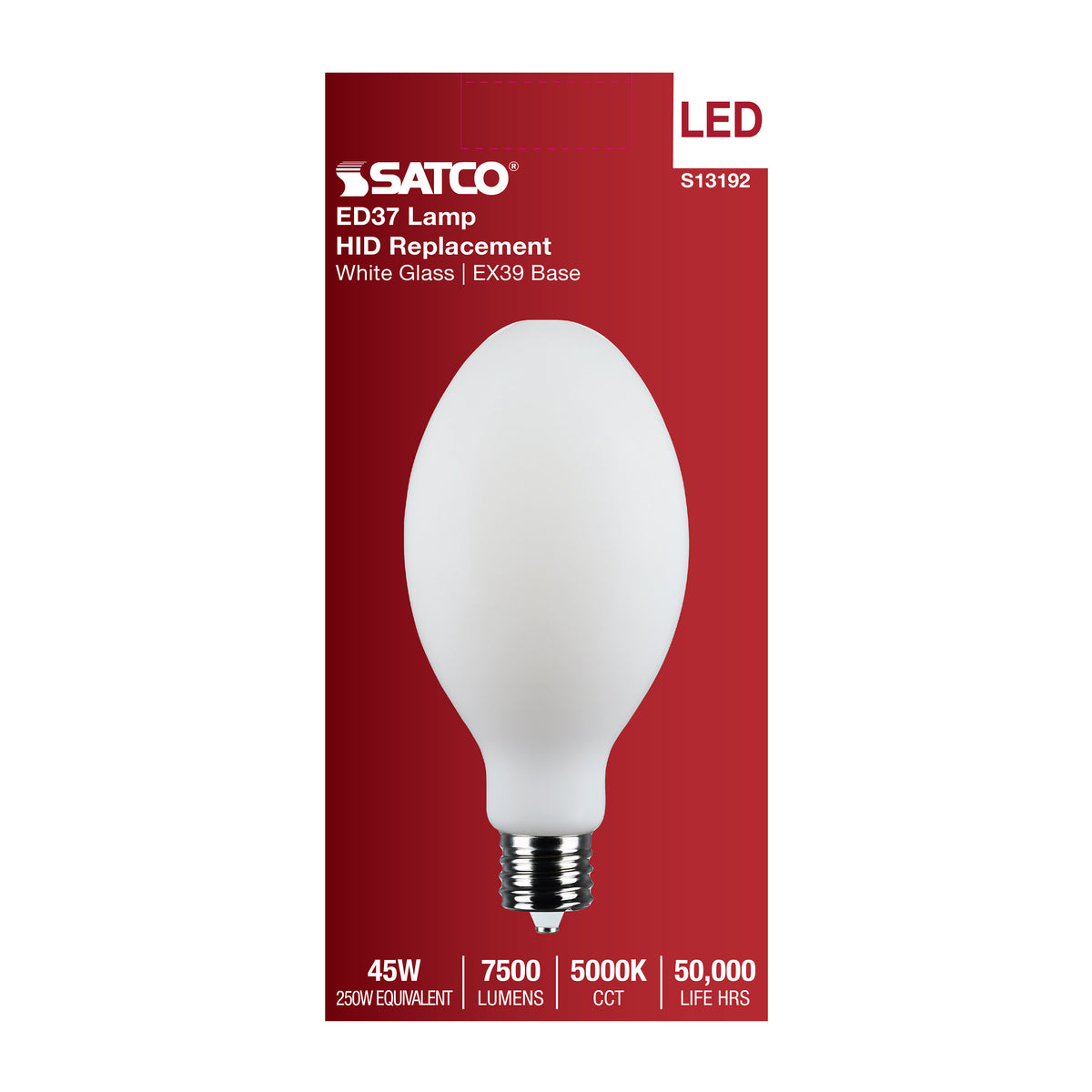 45 Watt LED HID Replacement - ED37 - 5000K - Extended Mogul Base - White - 120-277 Range Voltage