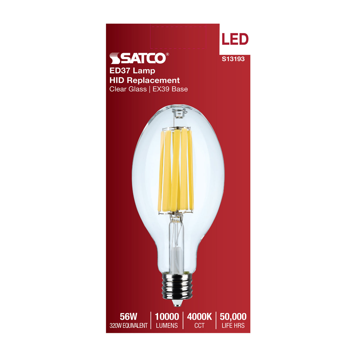 56 Watt LED HID Replacement - ED37 - 4000K - Extended Mogul Base - Clear - 120-277 Range Voltage