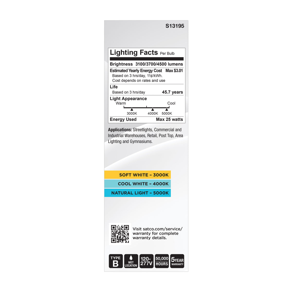 17/20.5/25 Wattage Selectable LED HID Replacement - ED28 - 3000K/4000K/5000K CCT Selectable - Mogul Extended Base - Clear - 120-277 Range Voltage