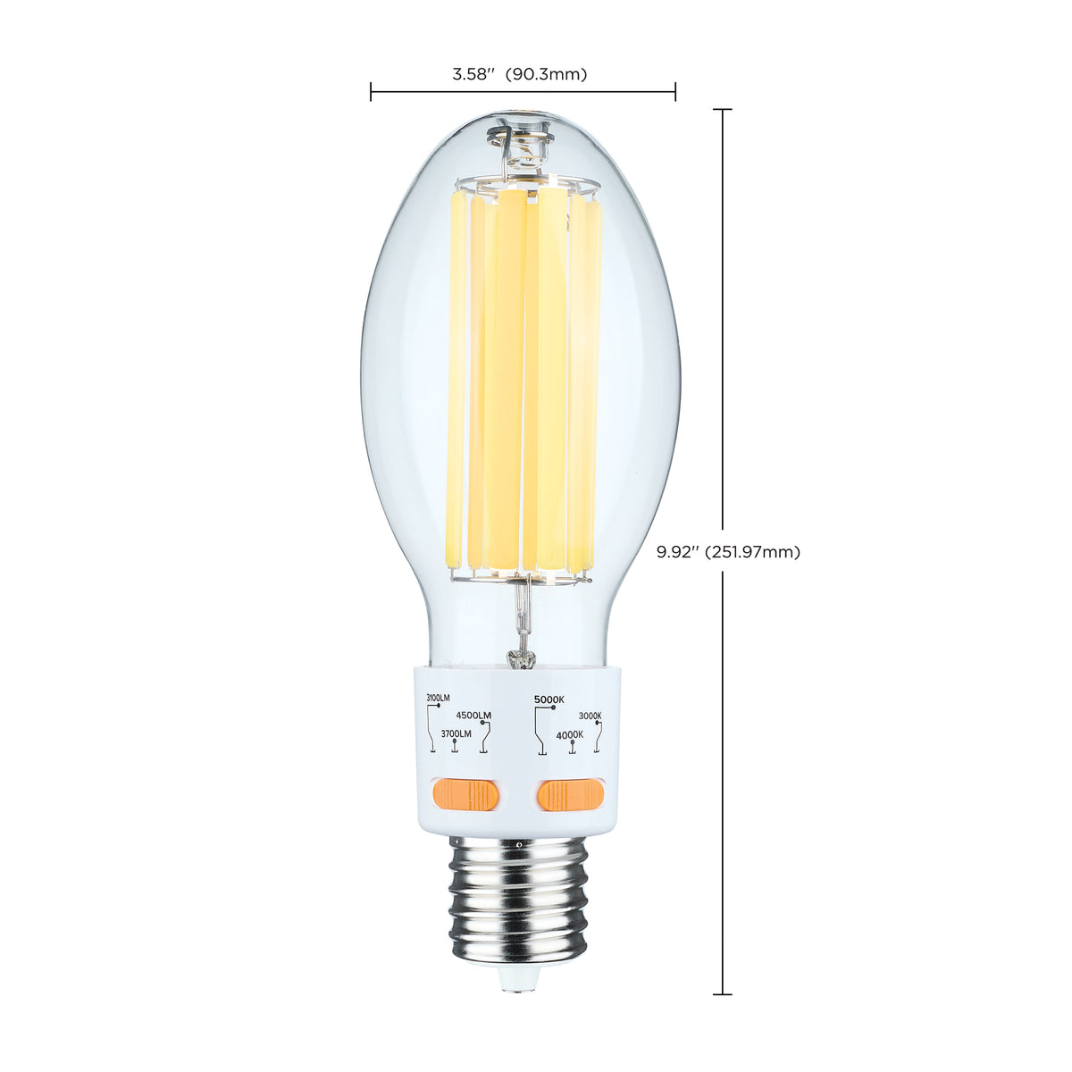 17/20.5/25 Wattage Selectable LED HID Replacement - ED28 - 3000K/4000K/5000K CCT Selectable - Mogul Extended Base - Clear - 120-277 Range Voltage