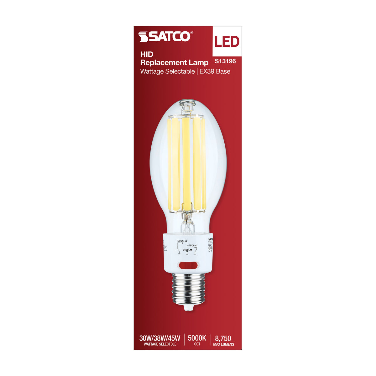 30/38/45 Wattage Selectable LED HID Replacement - ED28 - 5000K - Mogul Extended Base - Clear - 120-277 Range Voltage