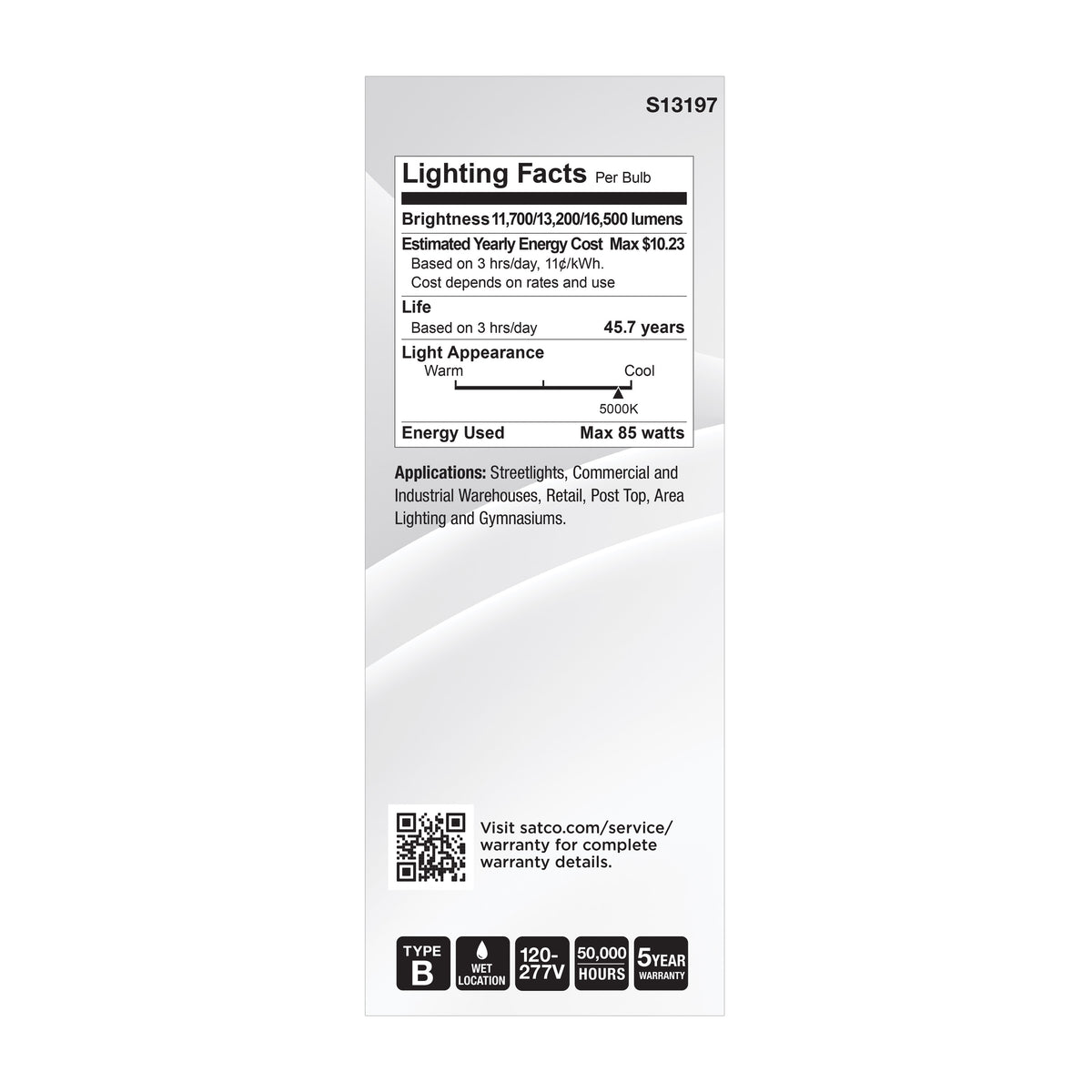 60/68/85 Wattage Selectable LED HID Replacement - ED37 - 5000K - Mogul Extended Base - Clear - 120-277 Range Voltage