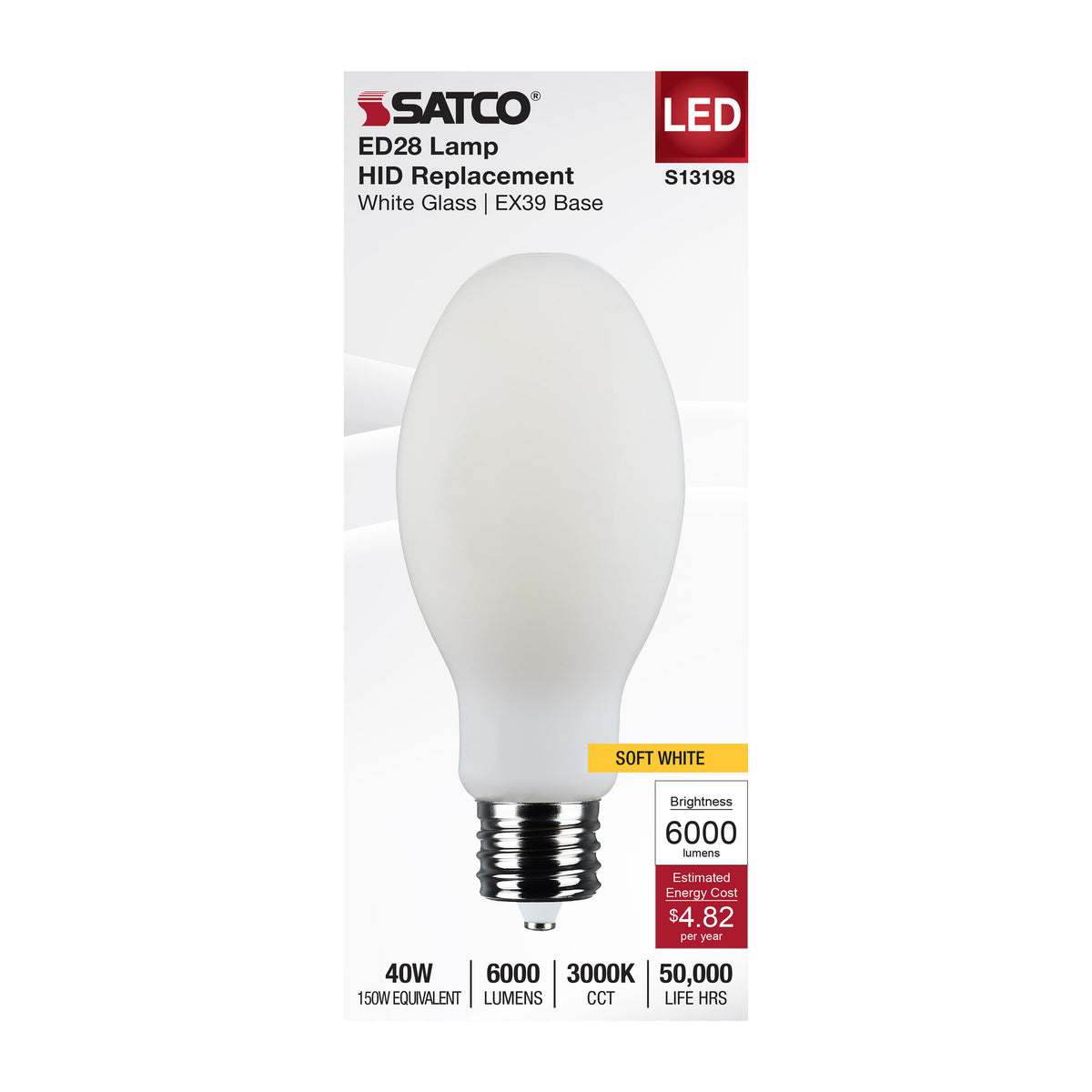 40 Watt LED HID Replacement - ED28 - 3000K CCT - Mogul Extended Base - 120-277 Range Voltage