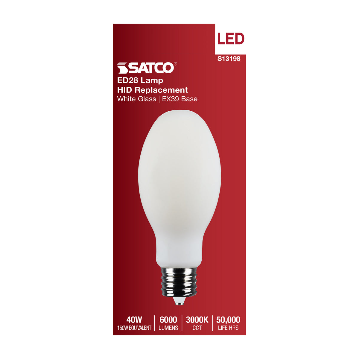 40 Watt LED HID Replacement - ED28 - 3000K CCT - Mogul Extended Base - 120-277 Range Voltage