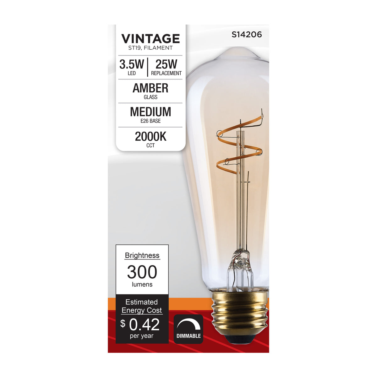 3.5 Watt ST19 LED - 2000K CCT - Medium Base - Clear Glass - Amber Coil Filament - Dimmable - 120 Volt