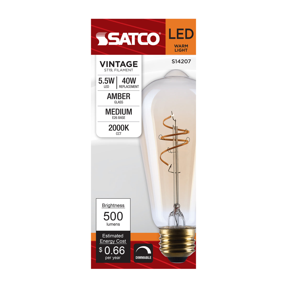 5.5 Watt ST19 LED - 2000K CCT - Medium Base - Clear Glass - Amber Coil Filament - Dimmable - 120 Volt