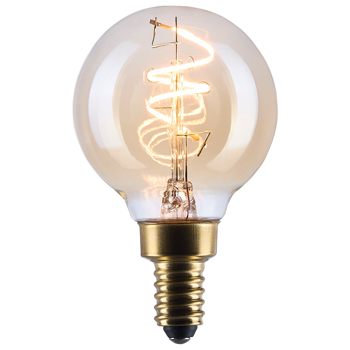 3.5 Watt G16.5 LED - 2000K CCT - Candelabra Base - Clear Glass - Amber Coil Filament - Dimmable - 120 Volt