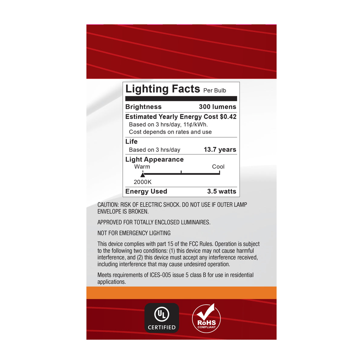 3.5 Watt G16.5 LED - 2000K CCT - Candelabra Base - Clear Glass - Amber Coil Filament - Dimmable - 120 Volt
