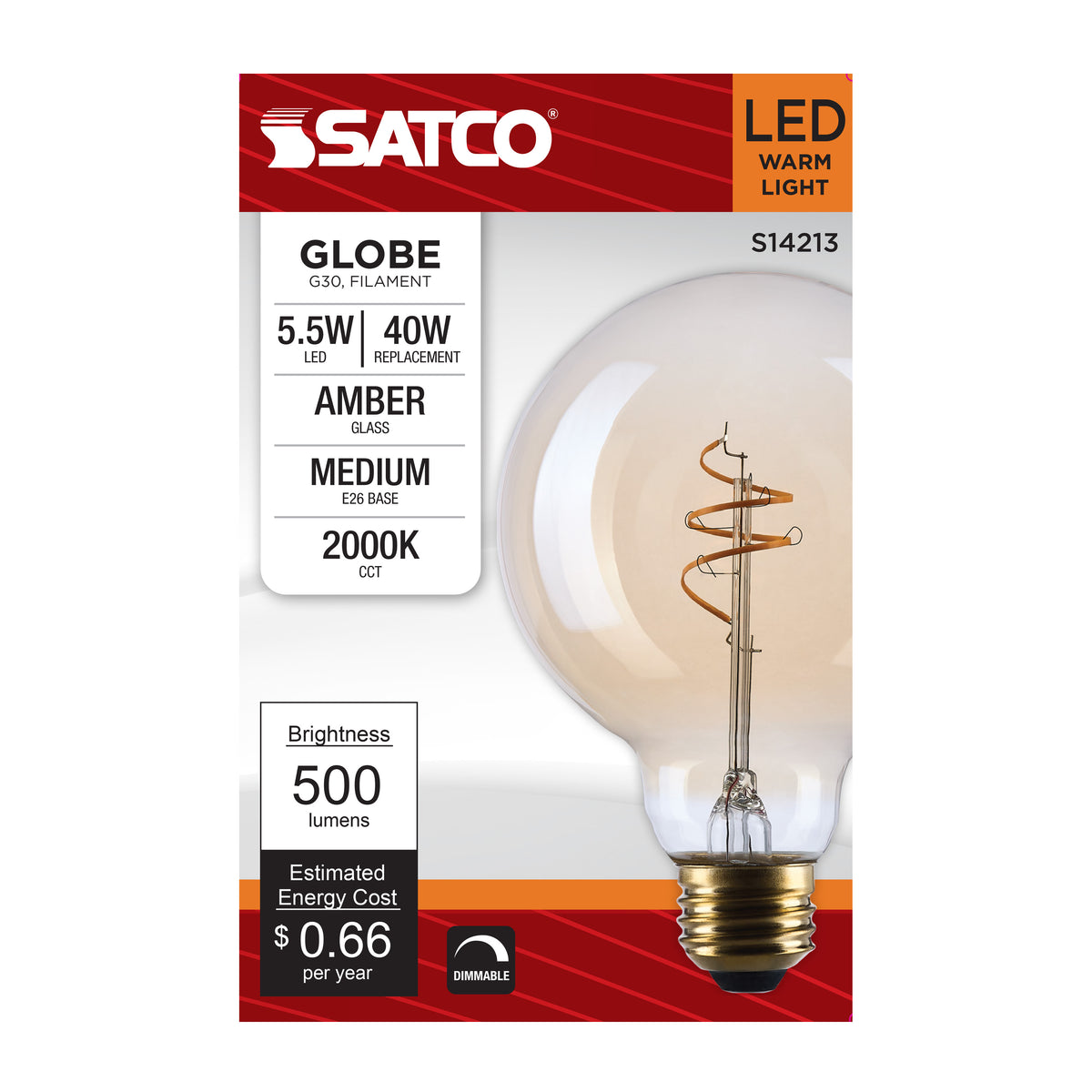 5.5 Watt G30 LED - 2000K CCT - Medium Base - Clear Glass - Amber Coil Filament - Dimmable - 120 Volt