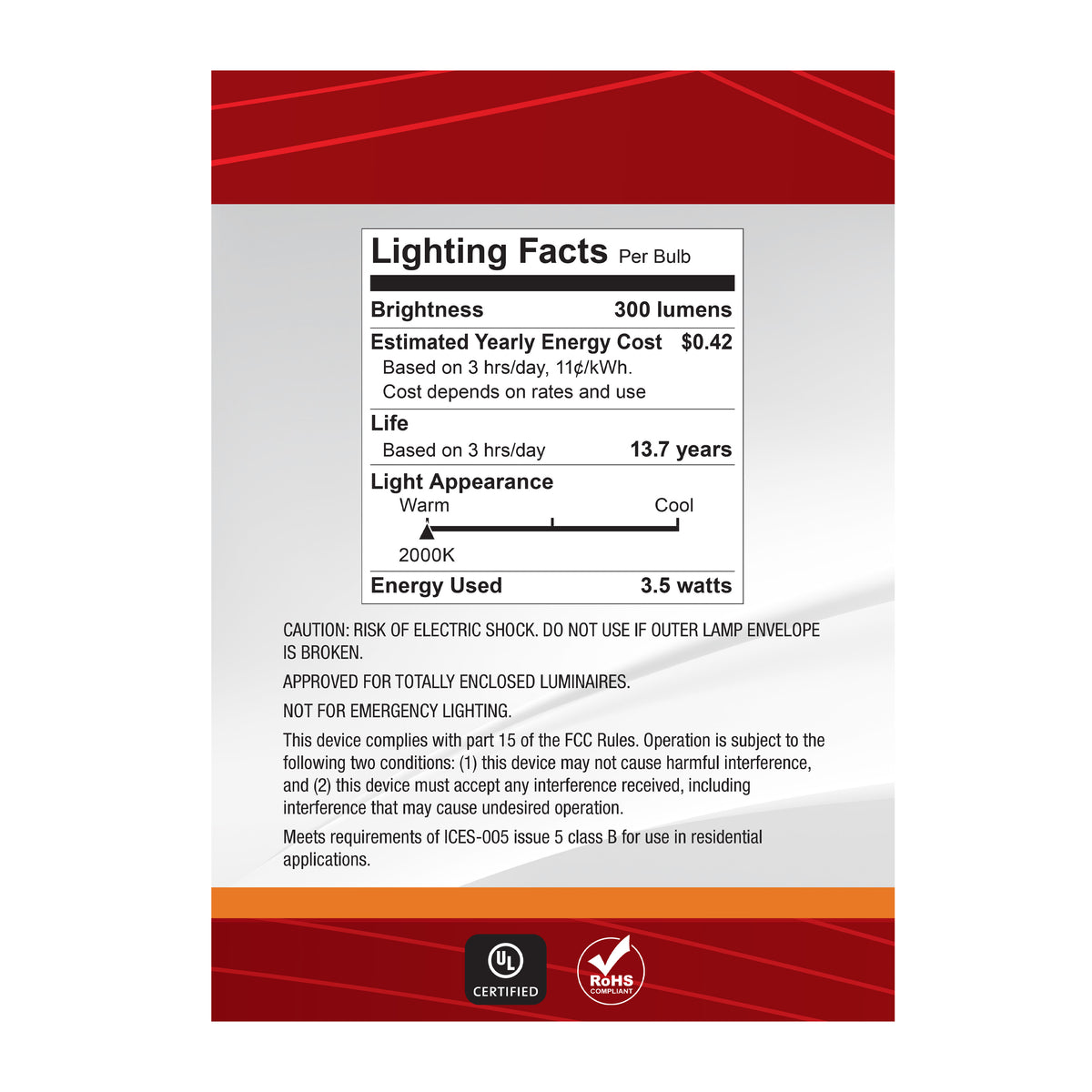 3.5 Watt G40 LED - 2000K CCT - Medium Base - Clear Glass - Amber Coil Filament - Dimmable - 120 Volt