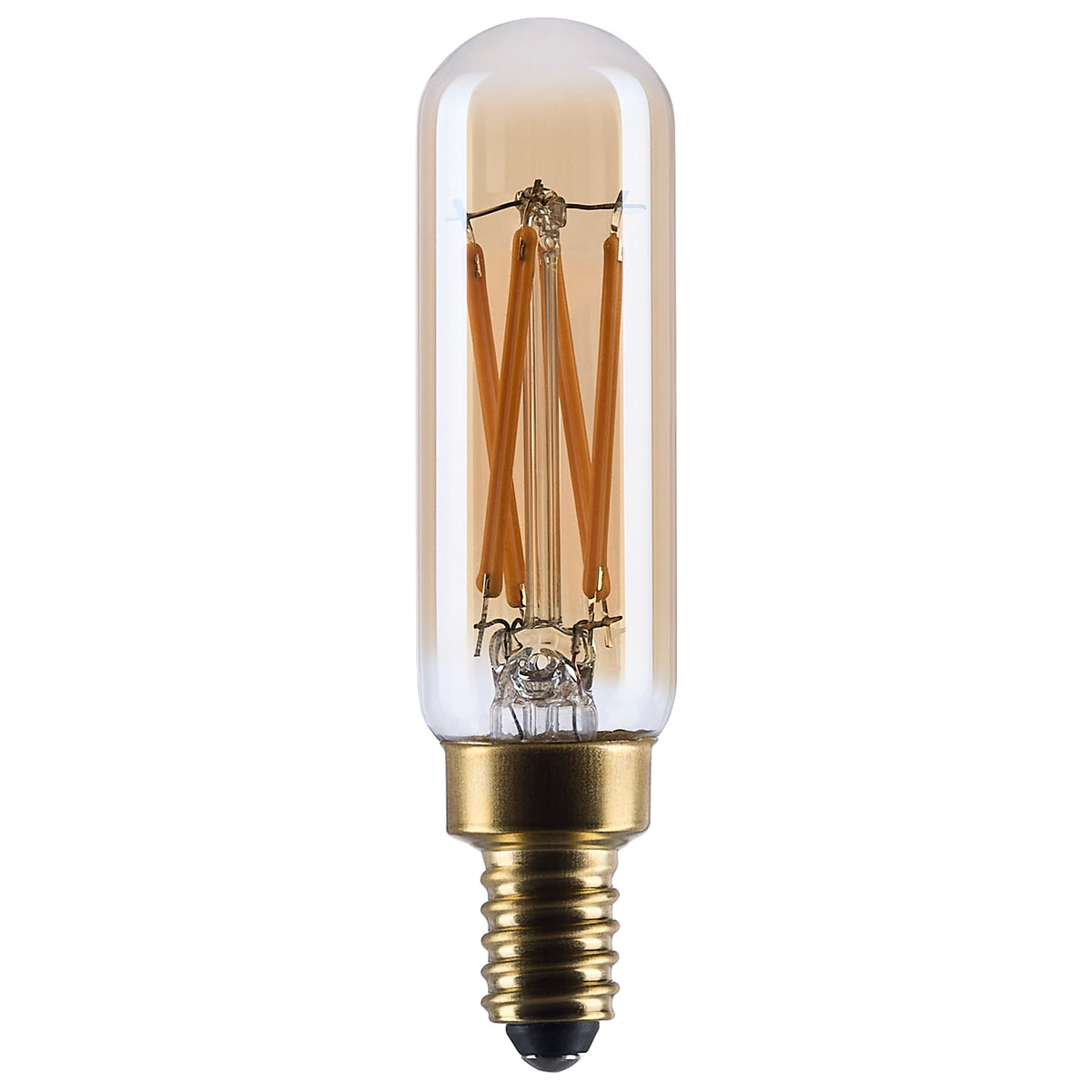 5.5 Watt T6 LED - 2000K - Candelabra Base - Clear Glass - Amber Straight Filament - Dimmable - 120 Volt for hospitality