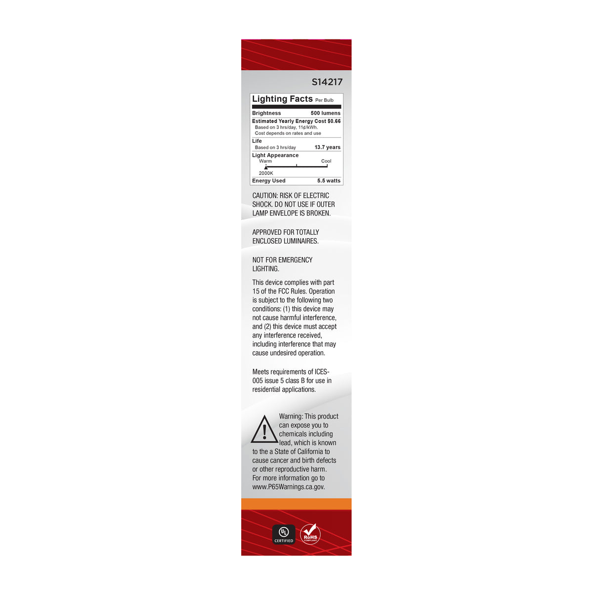5.5 Watt T6 LED - 2000K CCT - Candelabra Base - Clear Glass - Amber Straight Filament - Dimmable - 120 Volt