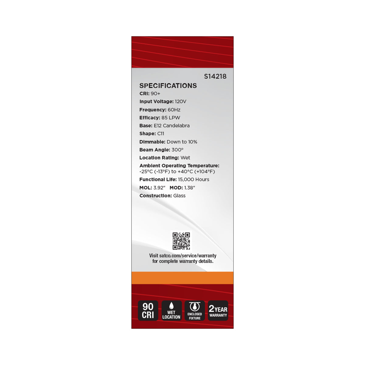 3.5 Watt C11 LED - 2000K CCT - Candelabra Base - Clear Glass - Amber Coil Filament - Dimmable - 120 Volt