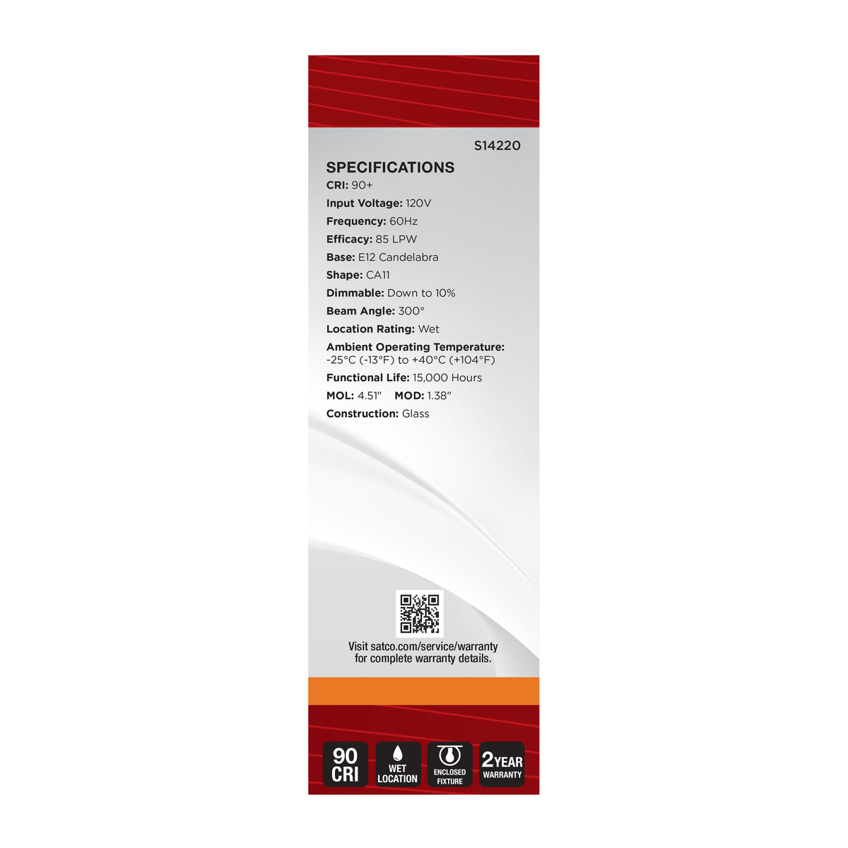 3.5 Watt CA11 LED - 2000K CCT - Candelabra Base - Clear Glass - Amber Coil Filament - Dimmable - 120 Volt