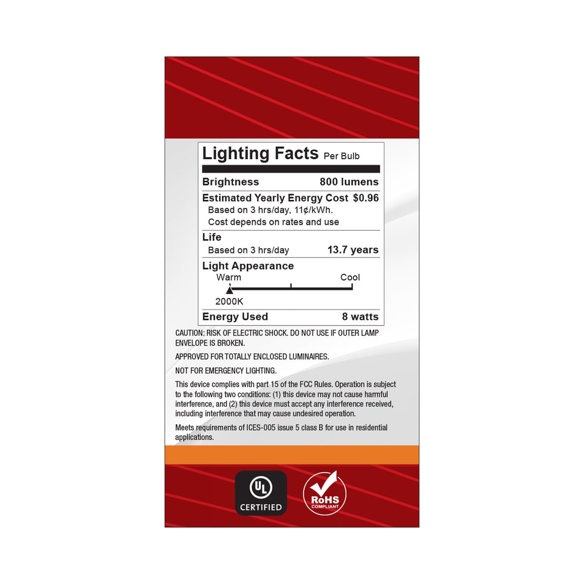 8 Watt A19 LED - 2000K CCT - Medium Base - Clear Glass - Amber Coil Filament - Dimmable - 120 Volt