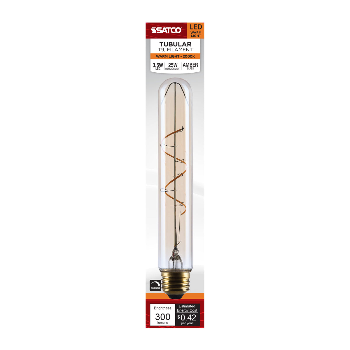 3.5 Watt T9 LED - 2000K CCT - Medium Base - Clear Glass - Amber Coil Filament - Dimmable - 120 Volt