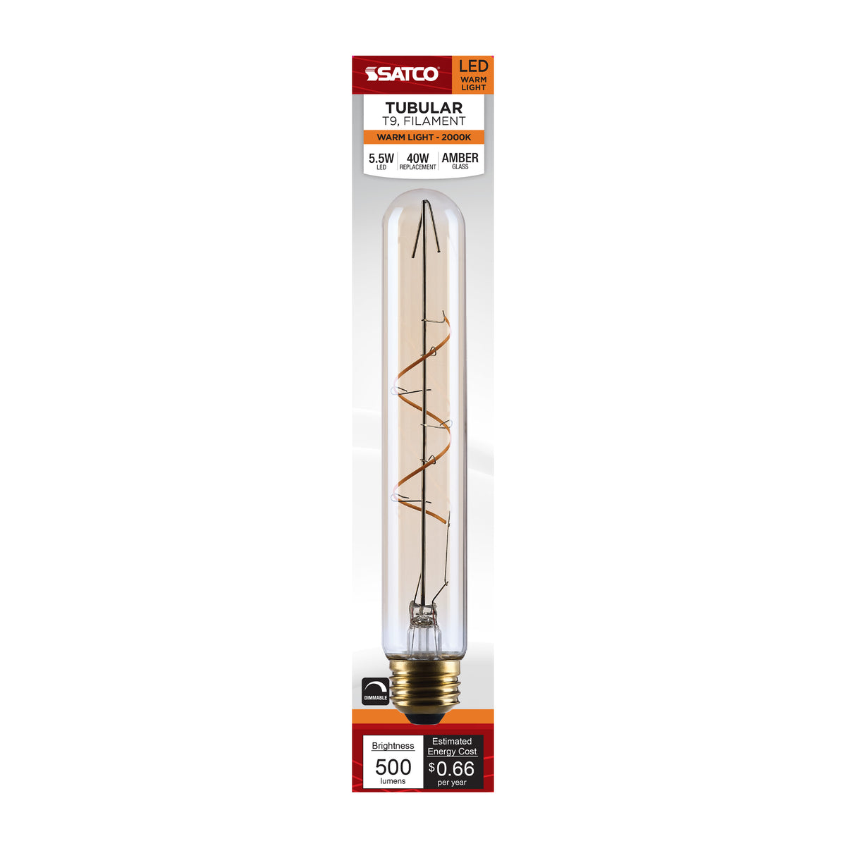 5.5 Watt T9 LED - 2000K CCT - Medium Base - Clear Glass - Amber Coil Filament - Dimmable - 120 Volt