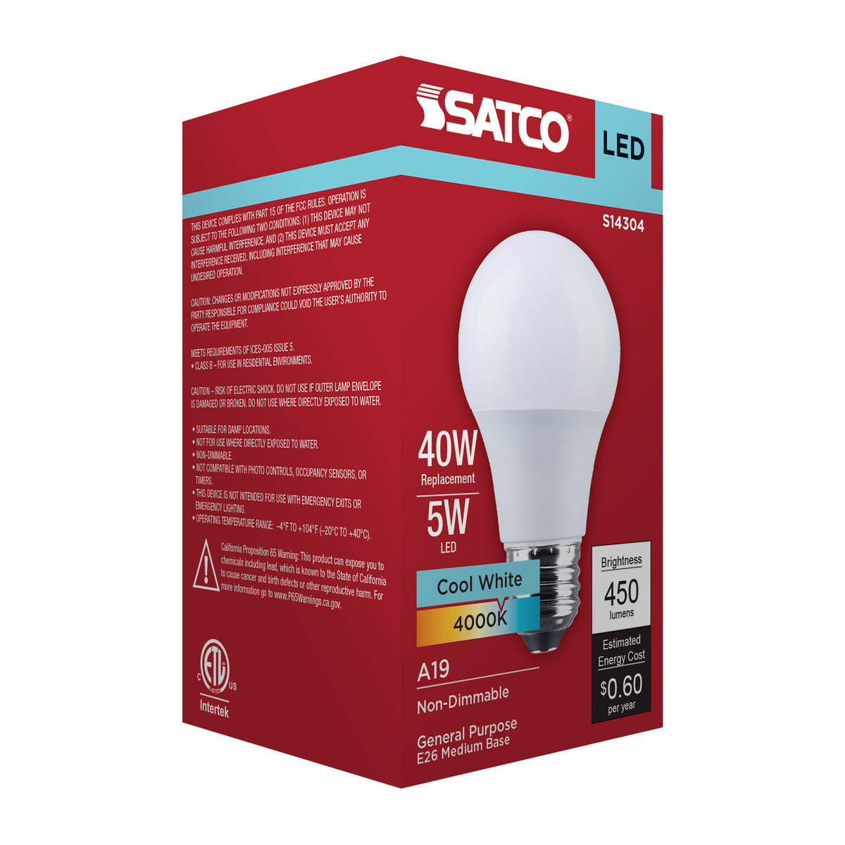 5 Watt LED A19 - 4000K CCT - Medium Base - Plastic - 120 Volt - 1-Pack