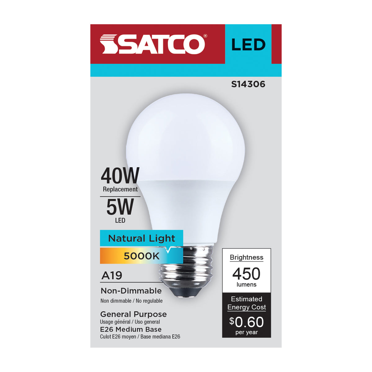 5 Watt LED A19 - 5000K CCT - Medium Base - Plastic - 120 Volt - 1-Pack