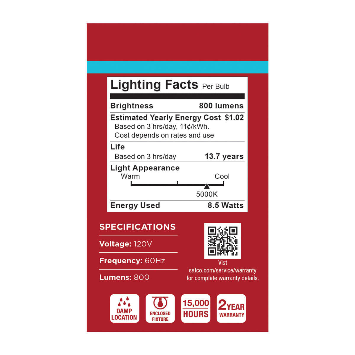 8.5 Watt LED A19 - 5000K CCT - Medium Base - Plastic - 120 Volt - 1-Pack
