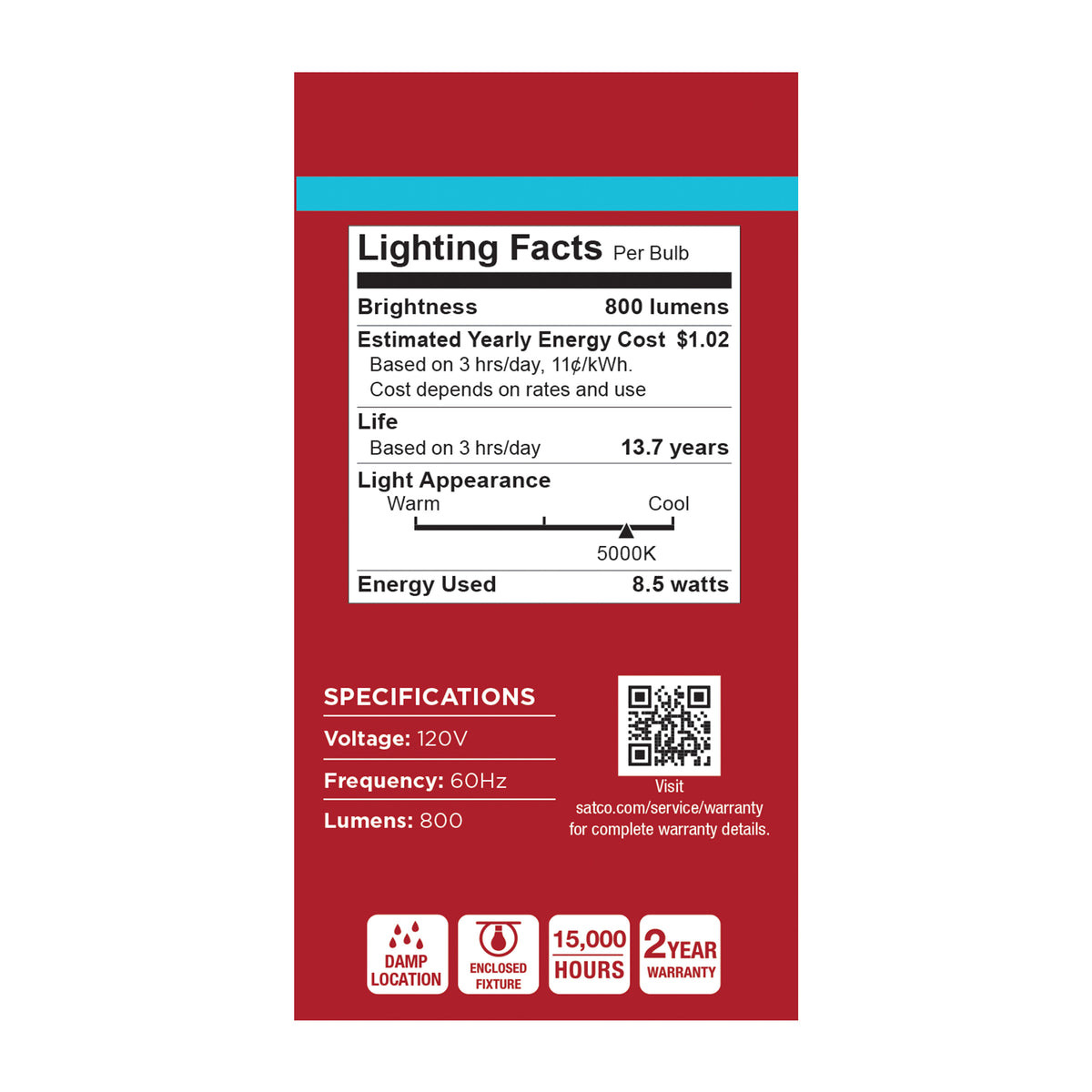 8.5 Watt LED A19 - 5000K CCT - Medium Base - Plastic - 120 Volt - 4-Pack