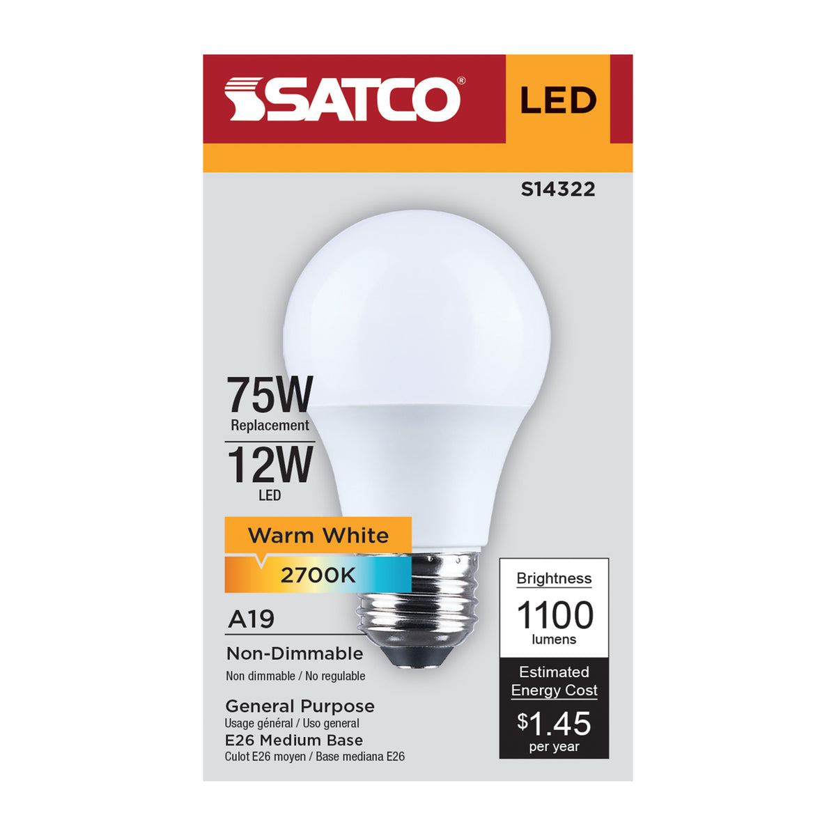 12 Watt LED A19 - 2700K CCT - Medium Base - Plastic - 120 Volt - 1-Pack