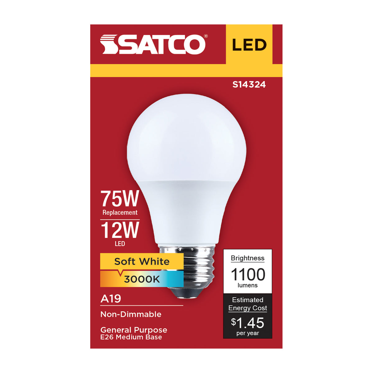 12 Watt LED A19 - 3000K CCT - Medium Base - Plastic - 120 Volt - 1-Pack