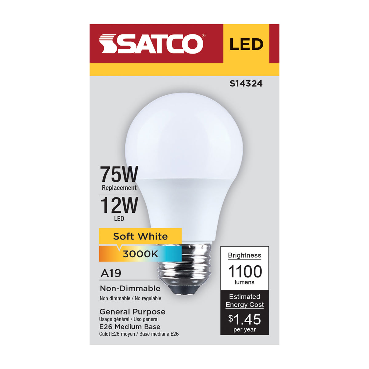 12 Watt LED A19 - 3000K CCT - Medium Base - Plastic - 120 Volt - 1-Pack