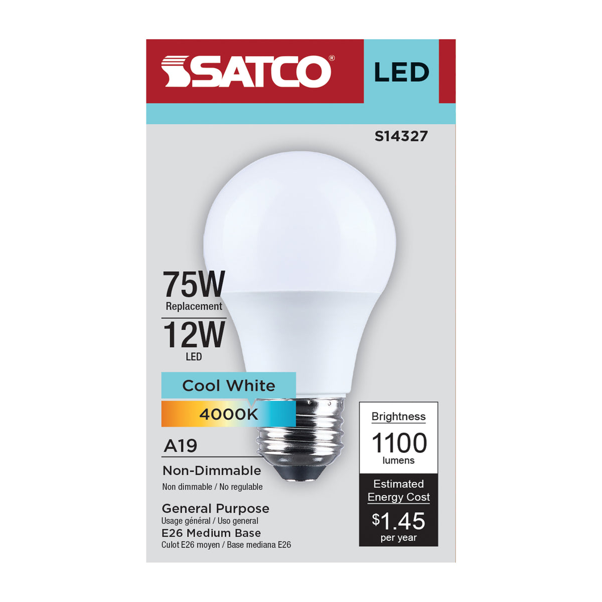 12 Watt LED A19 - 4000K CCT - Medium Base - Plastic - 120 Volt - 1-Pack