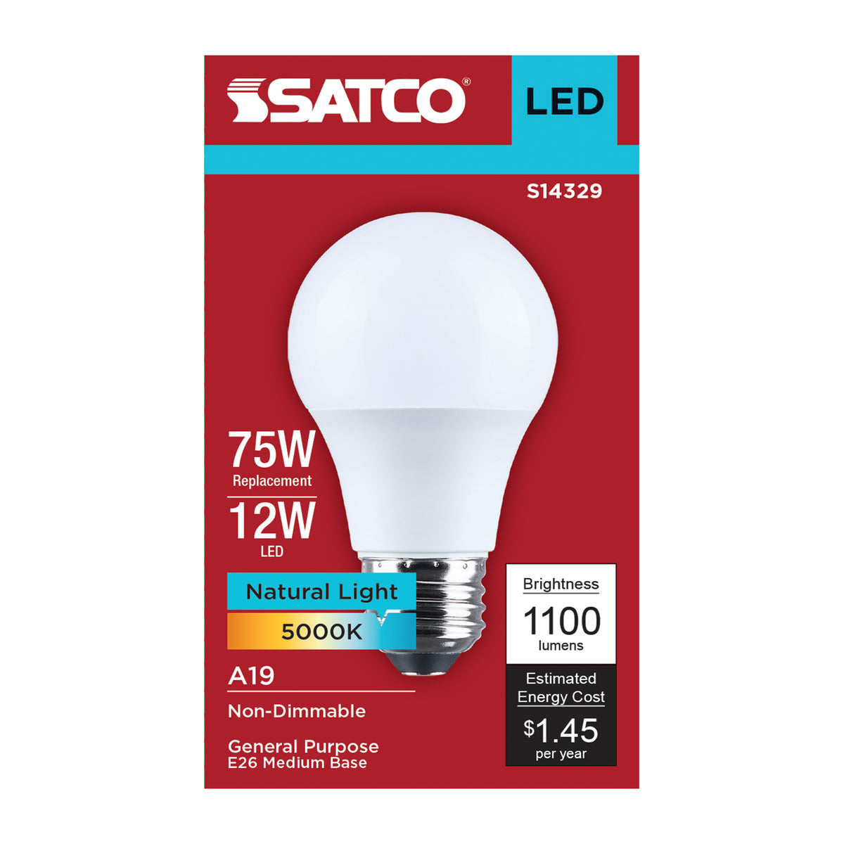 12 Watt LED A19 - 5000K CCT - Medium Base - Plastic - 120 Volt - 1-Pack