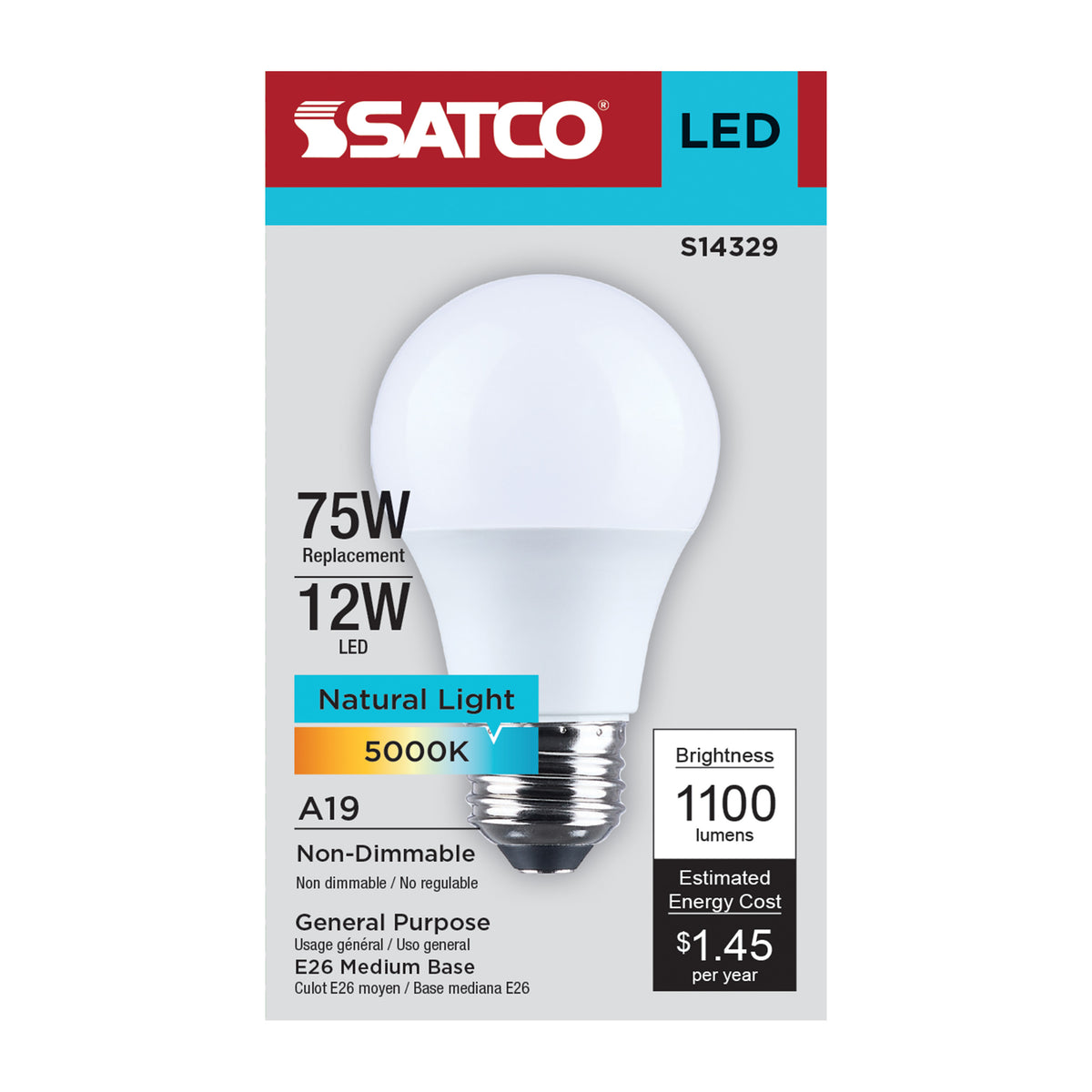 12 Watt LED A19 - 5000K CCT - Medium Base - Plastic - 120 Volt - 1-Pack