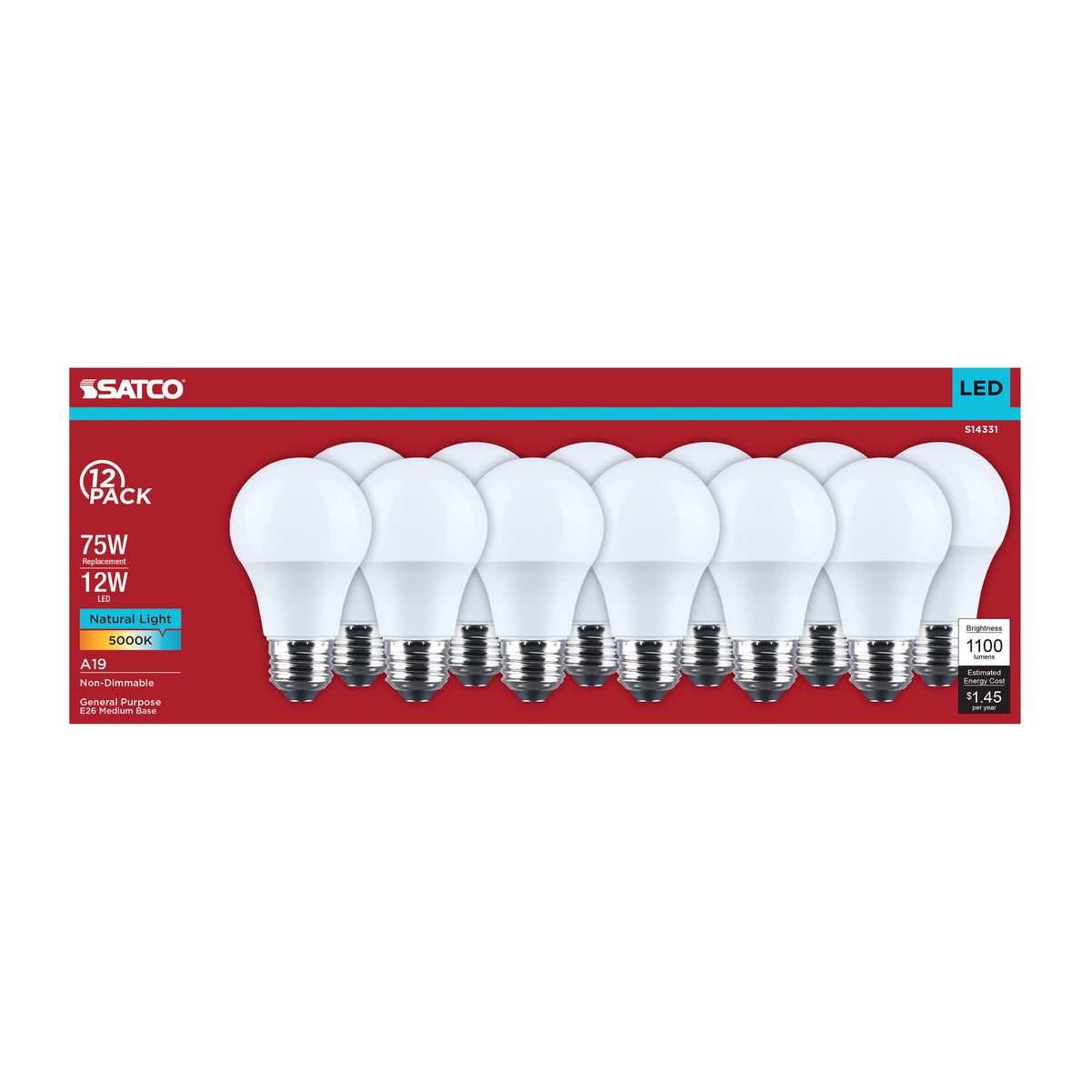 12 Watt LED A19 - 5000K CCT - Medium Base - Plastic - 120 Volt - 12-Pack