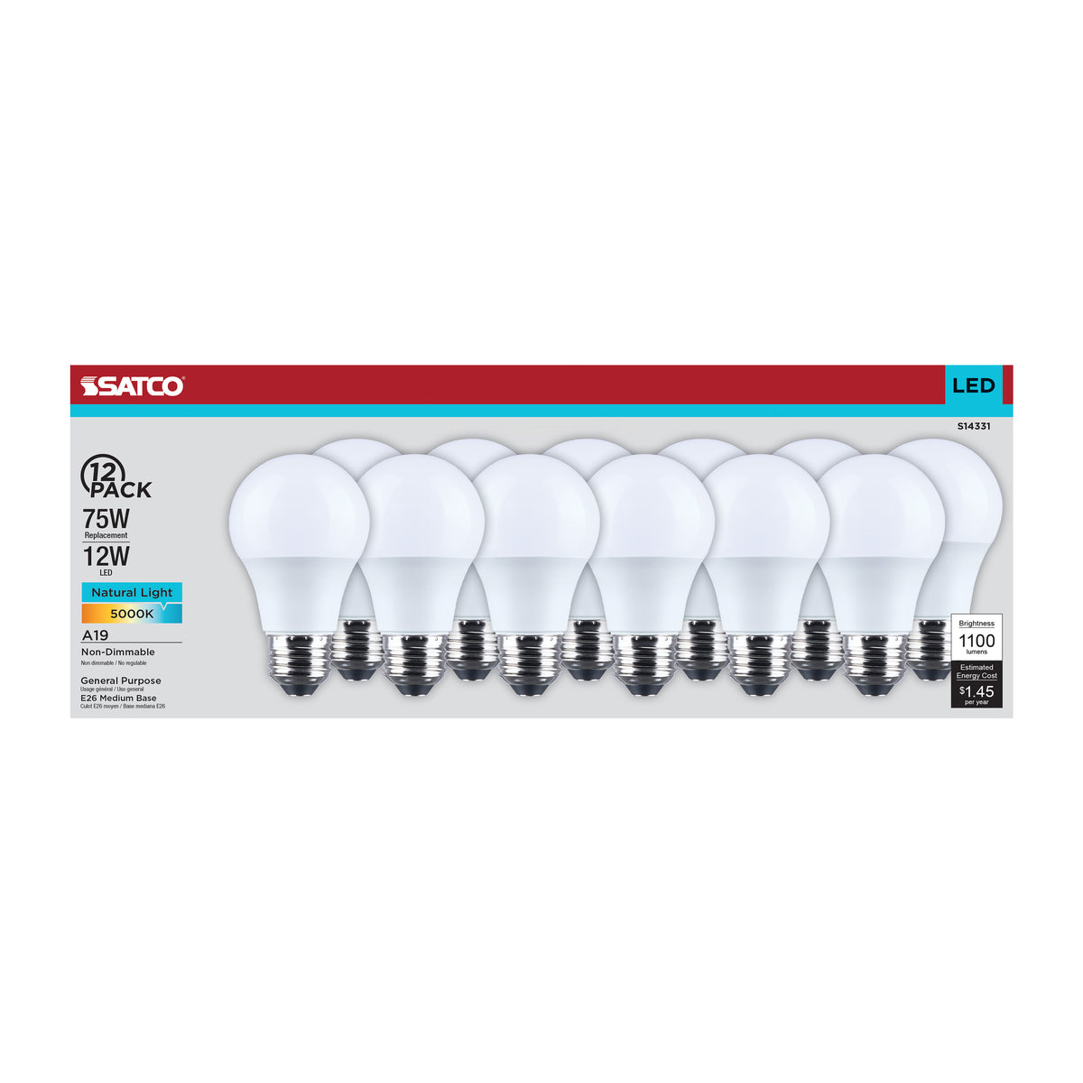 12 Watt LED A19 - 5000K CCT - Medium Base - Plastic - 120 Volt - 12-Pack
