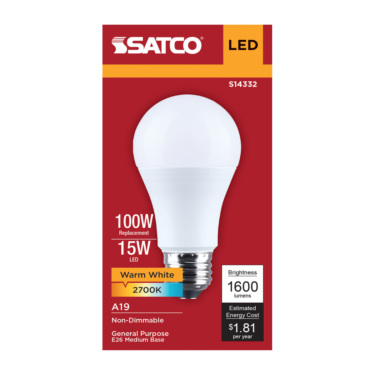 15 Watt LED A19 - 2700K CCT - Medium Base - Plastic - 120 Volt - 1-Pack