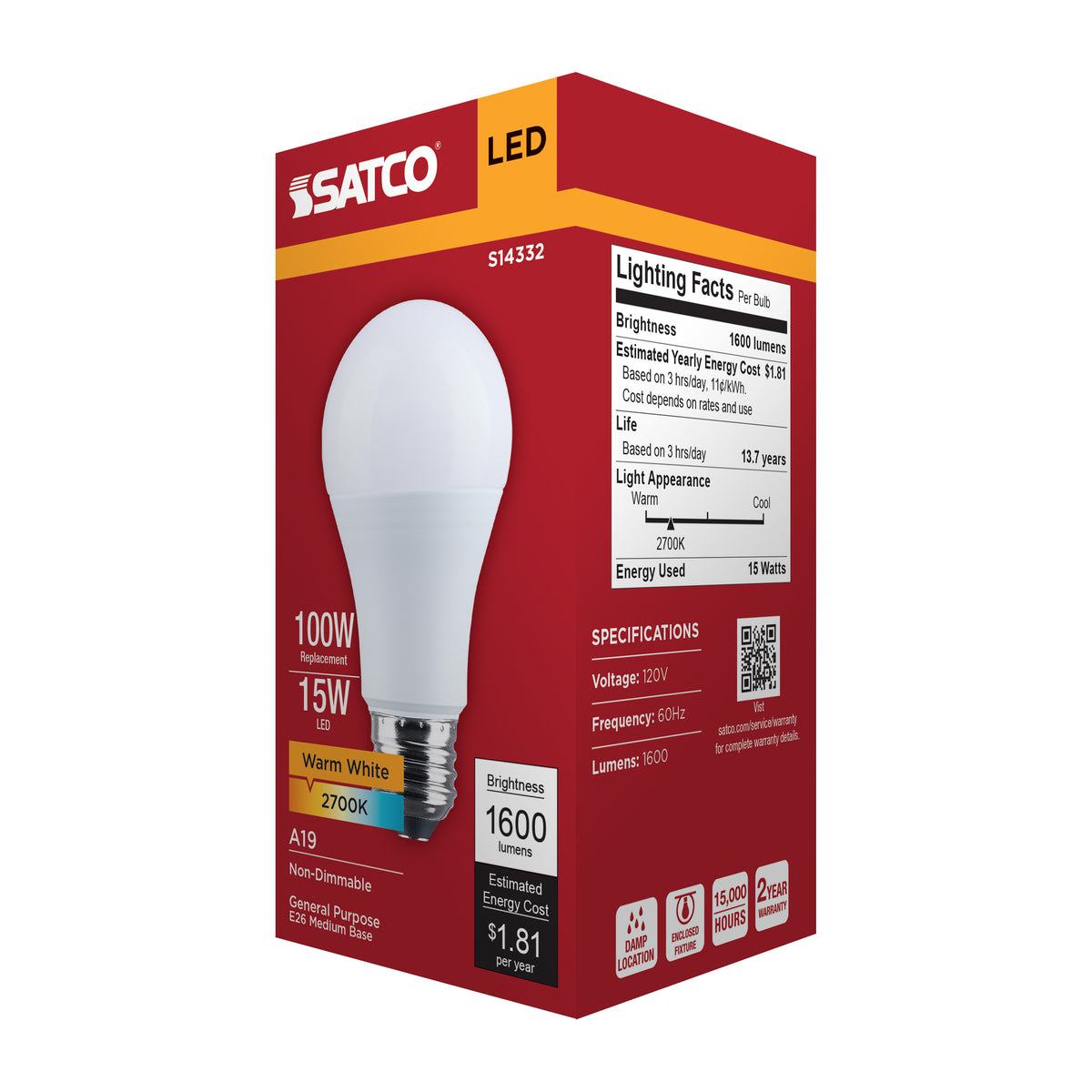 15 Watt LED A19 - 2700K CCT - Medium Base - Plastic - 120 Volt - 1-Pack