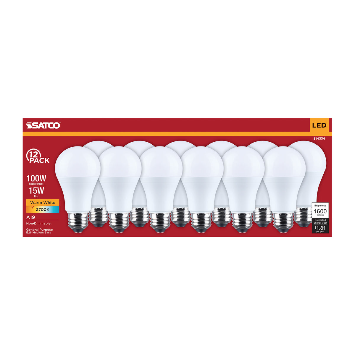 15 Watt LED A19 - 2700K CCT - Medium Base - Plastic - 120 Volt - 12-Pack