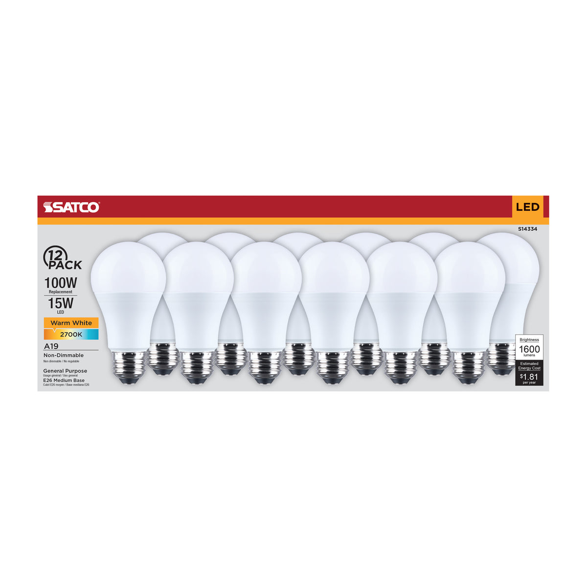 15 Watt LED A19 - 2700K CCT - Medium Base - Plastic - 120 Volt - 12-Pack