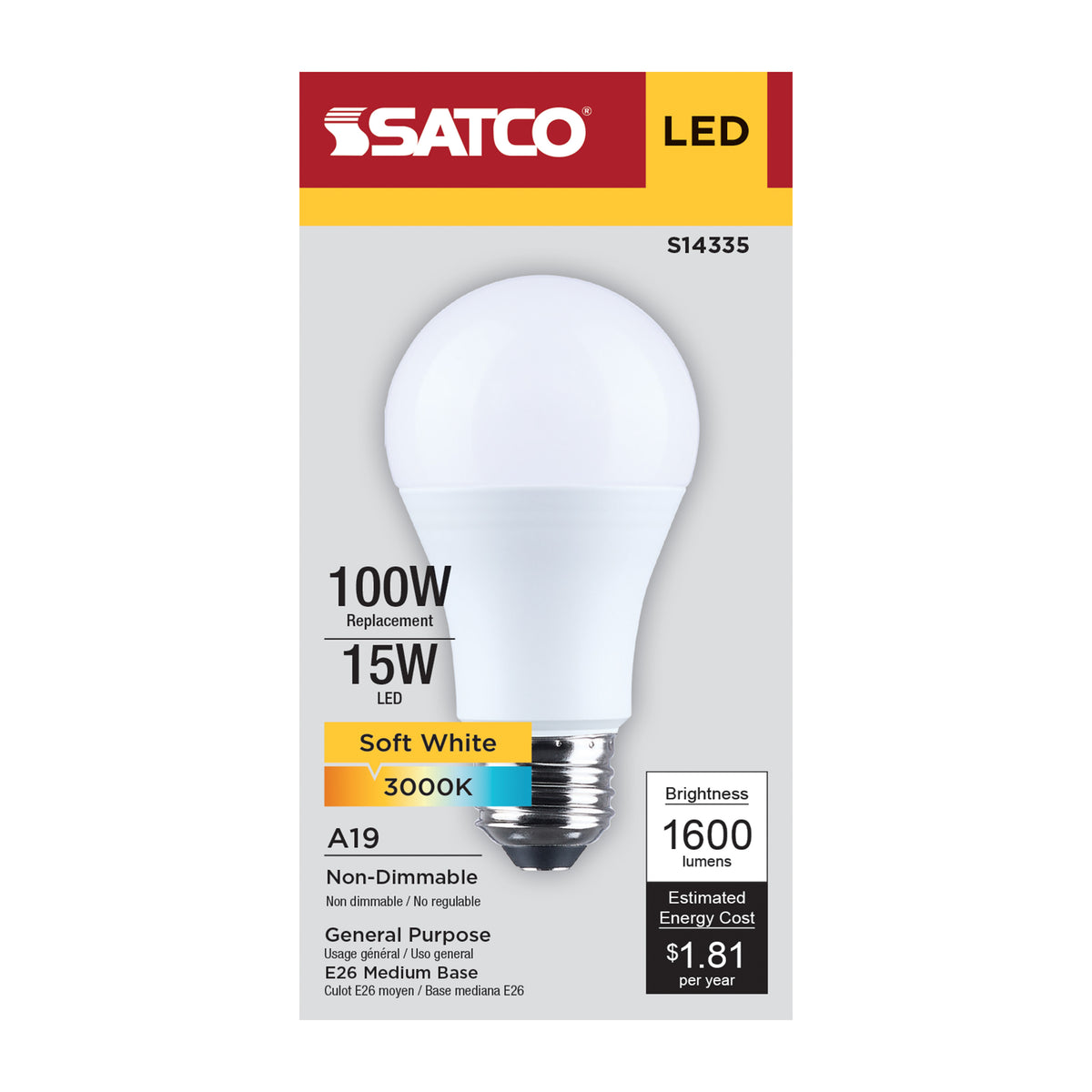 15 Watt LED A19 - 3000K CCT - Medium Base - Plastic - 120 Volt - 1-Pack