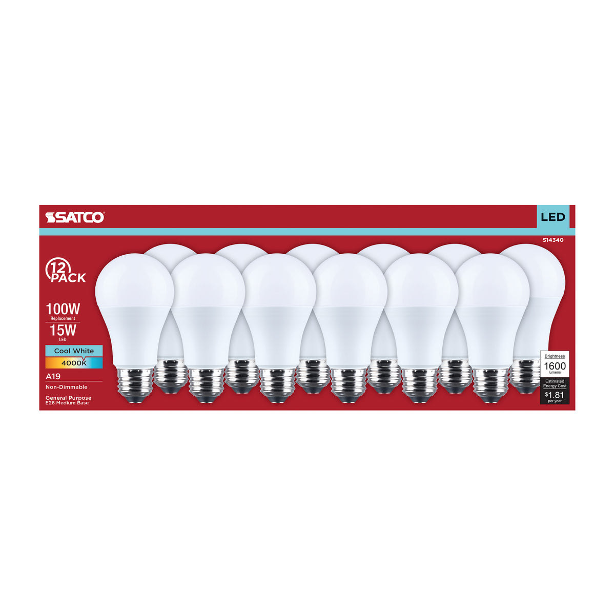 15 Watt LED A19 - 4000K CCT - Medium Base - Plastic - 120 Volt - 12-Pack