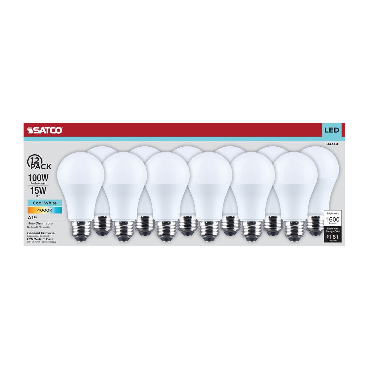 15 Watt LED A19 - 4000K CCT - Medium Base - Plastic - 120 Volt - 12-Pack